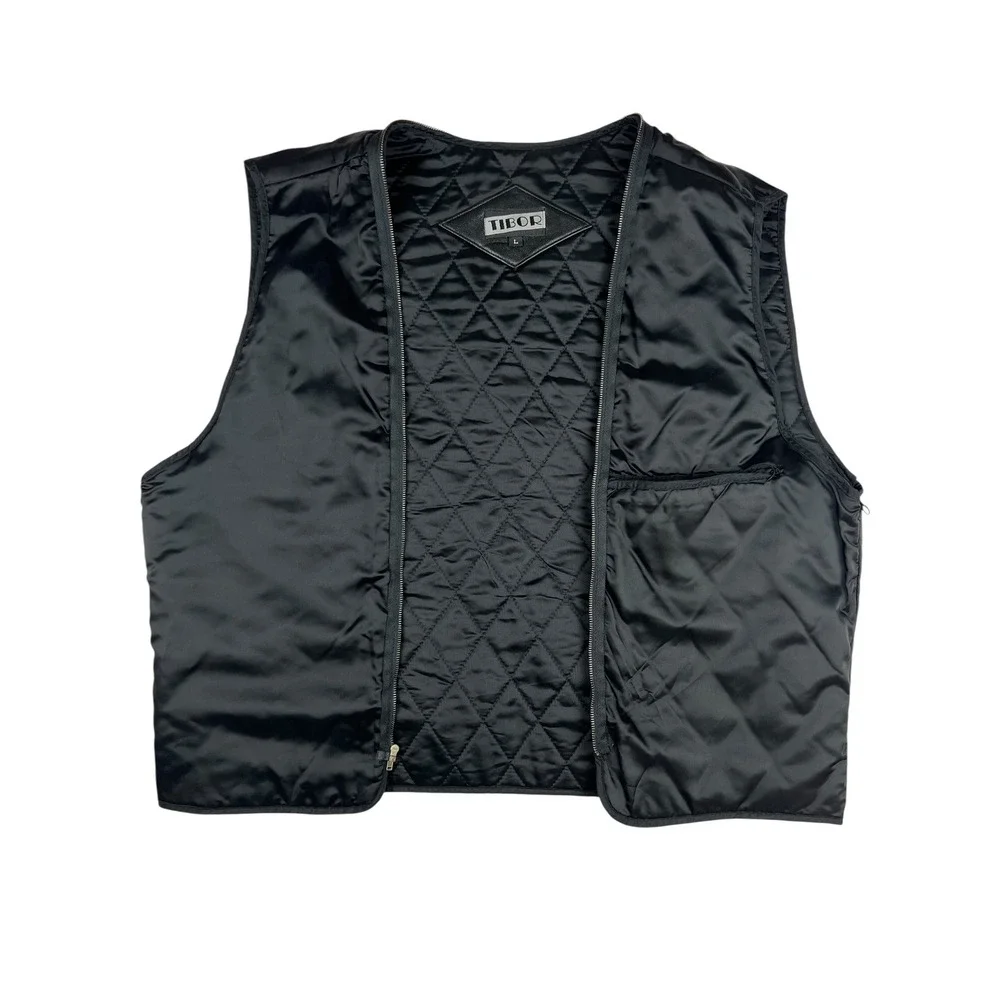 Tibor Mens Vintage Black Leather Car Coat Zip Out Thermal Lining Large